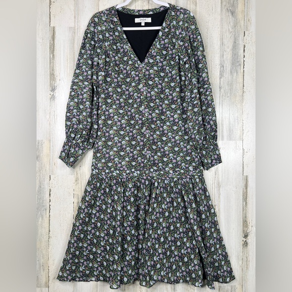 $378 Joie Fit &‎ Flare Floral V-Neck Dress Size 2 Boho Chic Feminine Style - Picture 1 of 12